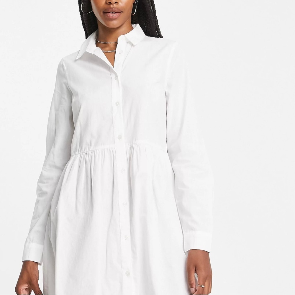 Asos Maternity white button front long sleeve shirt dress, cotton, 8
